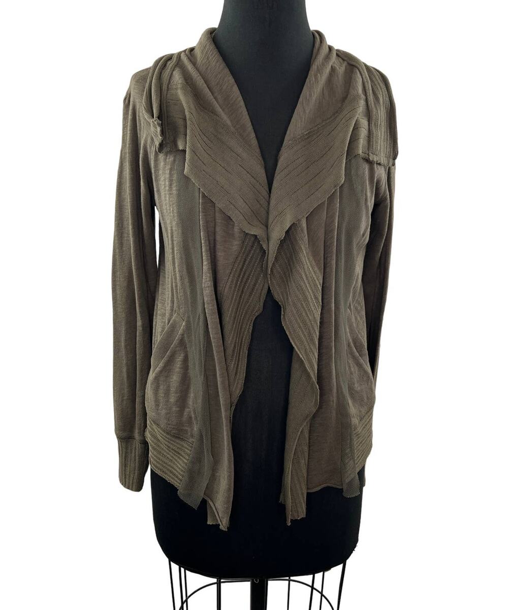 Anthropologie TINY Olive Green Long Slv Oversized Collar Open Front Cardigan XS